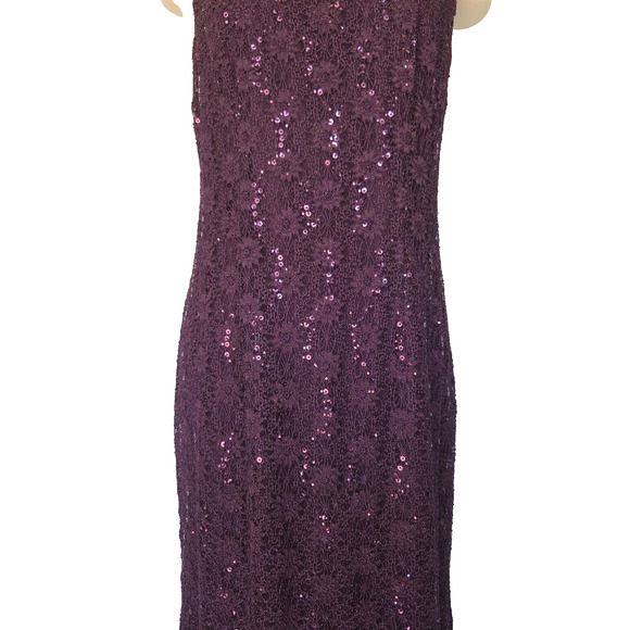 Vintage 90s Purple Lace Maxi Dress Size L Ethereal Fairy Grunge Glam Formal - Picture 4 of 11
